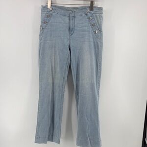LOFT Light Blue Flare Jeans with Button Detail